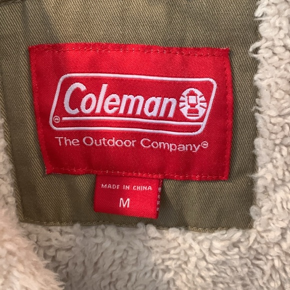 Coleman Thick Sherpa Fleece Lined Khaki Twill Cotton Utility Jacket Men’s Medium - Picture 6 of 10